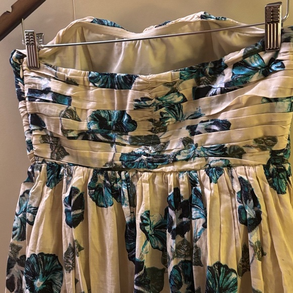 Alberta Ferretti Blue Beige Floral Romance Strapless Dress 6 Holiday Cottagecore - Picture 7 of 10